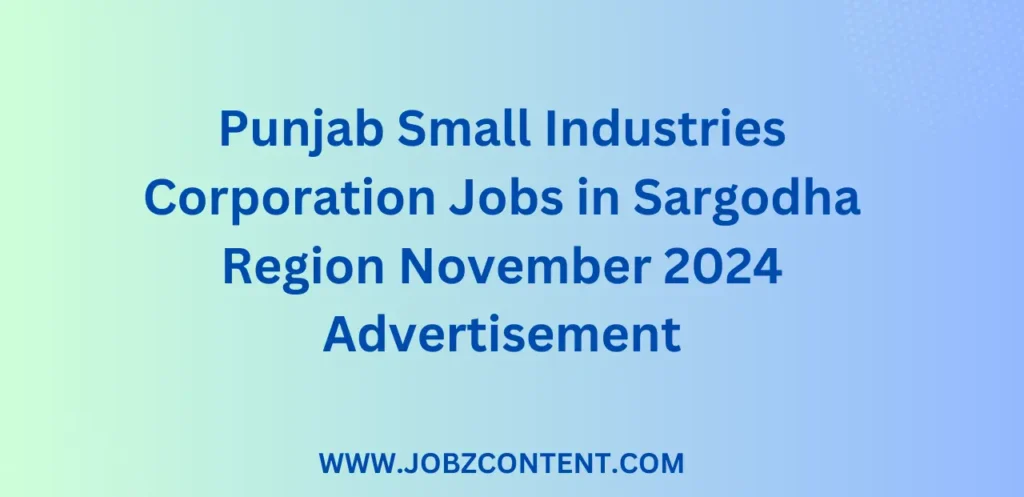 Punjab Small Industries Corporation Jobs in Sargodha Region November 2024 Advertisement